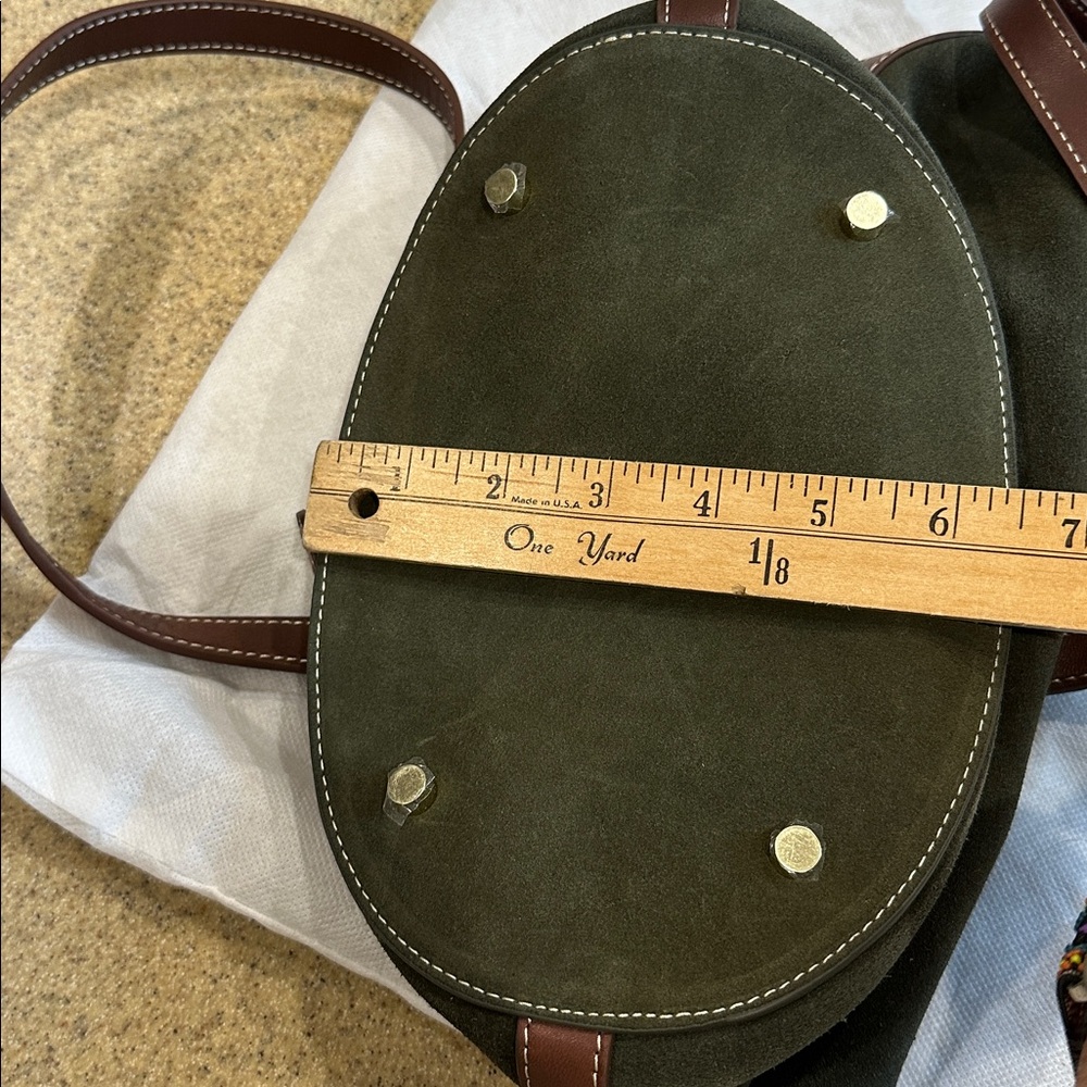J McLaughlin Olive Suede Crossbody Bucket Bag. - Picture 9 of 9